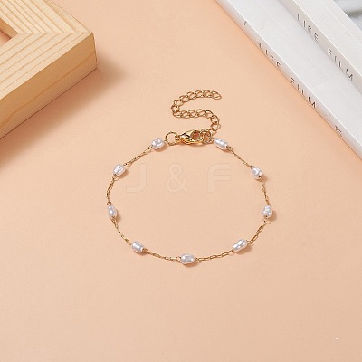 Glass Pearl Link Chain Bracelet BJEW-JB09238-1