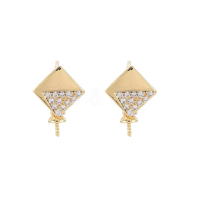 Brass Micro Pave Clear Cubic Zirconia Stud Earring Findings KK-S364-137-1