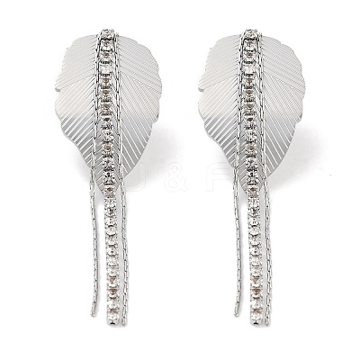 Leaf 304 Stainless Steel Dangle Earrings EJEW-L283-107P-1
