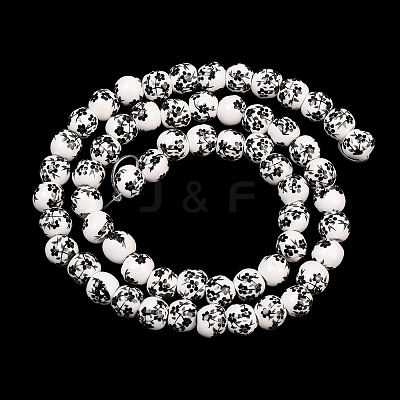 Floral Printed Porcelain Beads PORC-L004-6mm-07-1