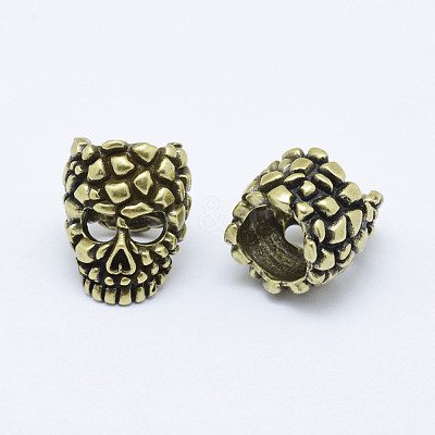 Brass Skull Mask Beads KK-P130-063AB-NR-1