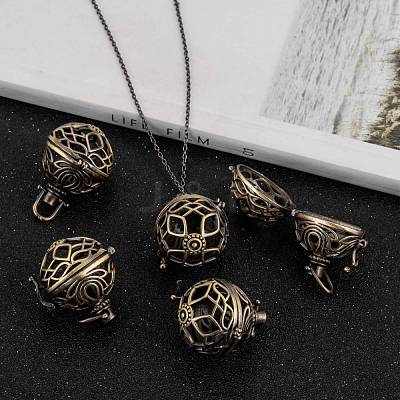 Round Brass Hollow Cage Pendants KK-L083-18AB-RS-1