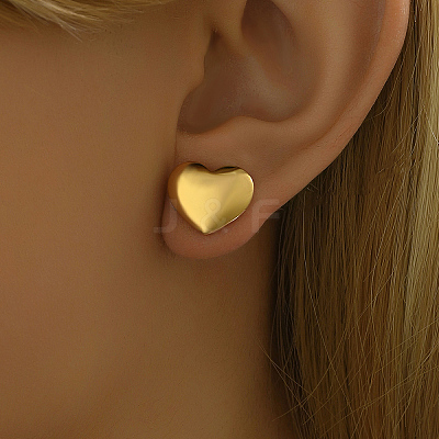 Romantic Smooth Heart 201 Stainless Steel Stud Earrings LS-JJ3371-1-1