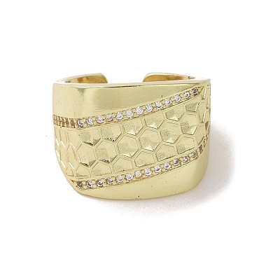 Brass Micro Pave Cubic Zirconia Open Cuff Ring RJEW-K256-52G-1