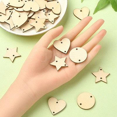 30Pcs 3 Styles Undyed Unfinished Wood Connector Charms WOOD-YW0001-12-1