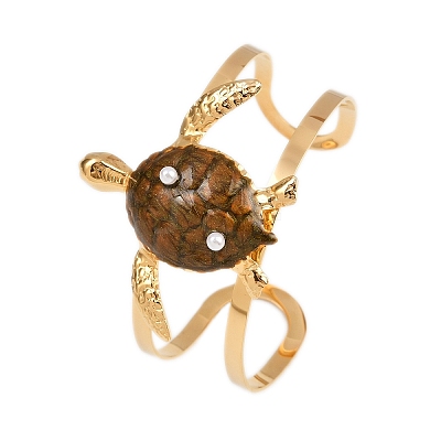 Turtle 304 Stainless Steel Enamel Cuff Bangles for Women BJEW-A049-04C-G-1