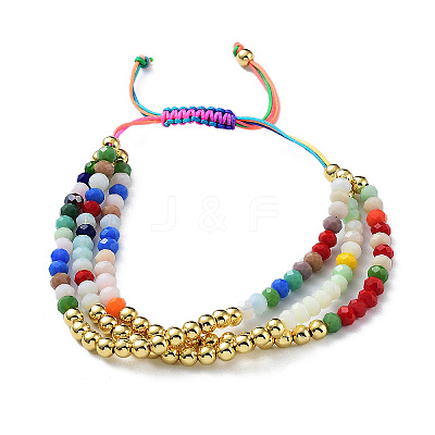 Round Brass and Faceted Glass Braided Bead Bracelet BJEW-C052-06-1