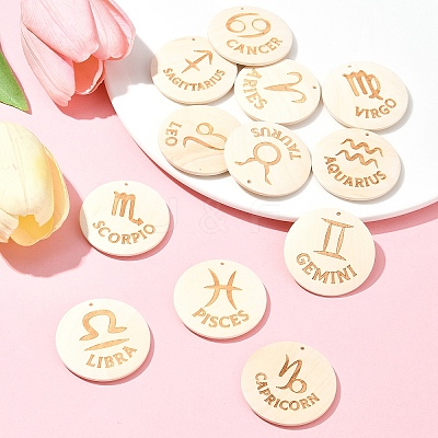 12Pcs 12 Styles Wood Pendants WOOD-FS0001-25-1