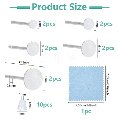 5 Pairs 5 Styles 925 Sterling Silver Flat Round Pad Stud Earring Findings STER-DC0001-92-1