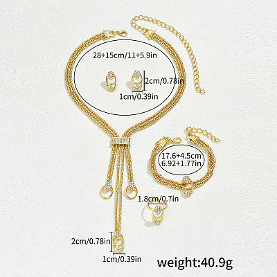 Oval Alloy Crystal Rhinestone Necklaces & Stud Earrings & Rings & Bracelets Sets for Women FS-WGAF910-01-1