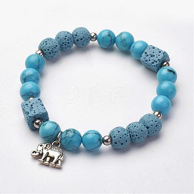 Natural Lava Rock Stretch Bracelets BJEW-K142-D01-1