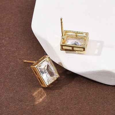 Brass Micro Pave Clear Cubic Zirconia Stud Earrings EJEW-C174-02D-G-1