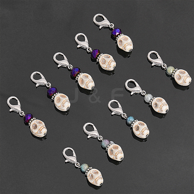 50Pcs 2 Style Halloween Synthetic Magnesite Skull Pendants Decorations HJEW-CA0001-62-1