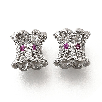 Brass Micro Pave Magenta Cubic Zirconia Beads KK-M318-24P-01-1