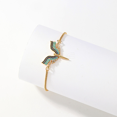 Brass Cubic Zirconia Goddess Wing Link Slider Bracelets for Women FS4700-1
