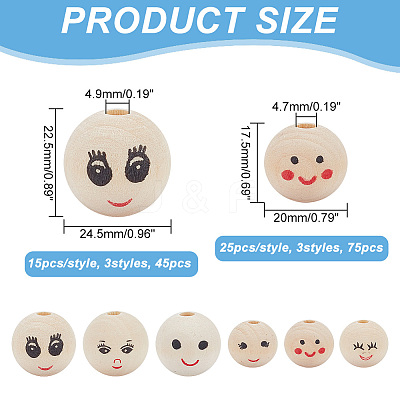 120Pca 6 Styles Printed Wood European Beads WOOD-AR0001-39-1