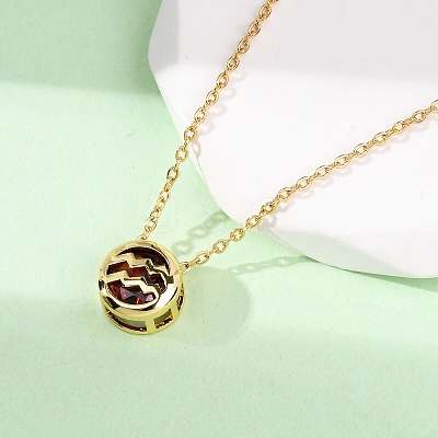 Brass Pave Cubic Zirconia Birth Stone Constellation Pendant Cable Chain Necklaces NJEW-D334-01G-02-1