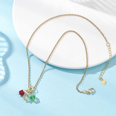 3 Cube Faceted Glass Pendant 304 Stainless Steel Cable Chain Necklaces for Women NJEW-JN05711-02-1