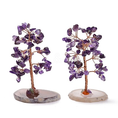 Natural Amethyst Chips & Agate Pedestal Display Decorations DJEW-A001-04J-1