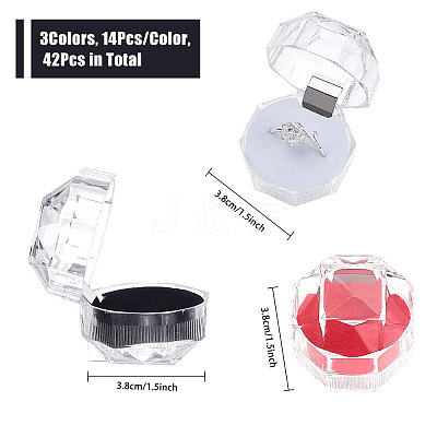 42Pcs 3 Colors Octagon Transparent Plastic Ring Boxes CON-CA0001-022-1