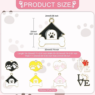 40Pcs 8 Styles Pet Paw Print Theme Alloy Enamel Pendants ENAM-CJ0007-13-1
