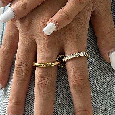 Stainless Steel Micro Pave Clear Cubic Zirconia Stacking Finger Rings FS-WGF4BA8-03-1