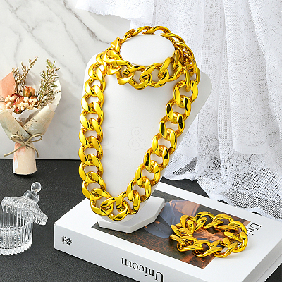 2Pcs 2 Styles Acrylic Cuban Link Chain Necklaces & Bracelets Jewelry Sets SJEW-SP0001-01G-1