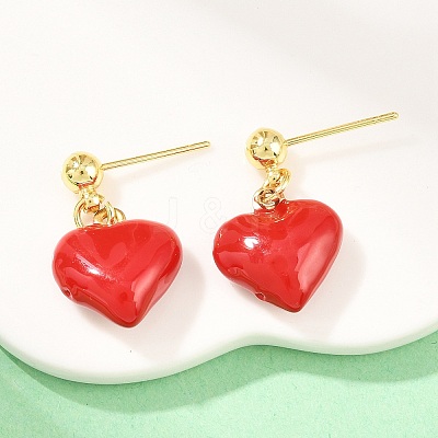 Valentine's Day Heart Brass Enamel Dangle Stud Earrings EJEW-Z164-19G-05-1