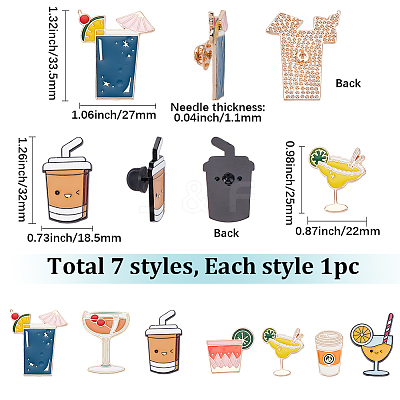 7Pcs 7 Styles Drink Enamel Pins JEWB-SC0001-85-1