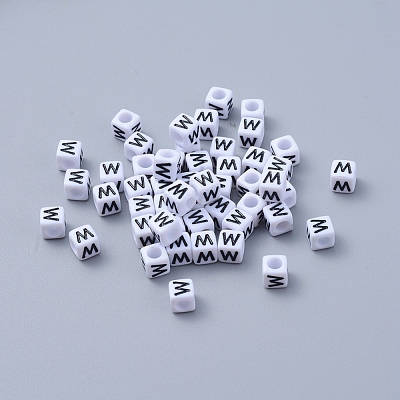 Letter W White Letter Acrylic Cube Beads X-PL37C9308-W-1