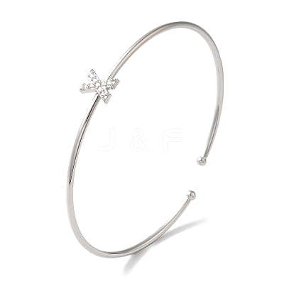 Rack Plating Brass Micro Pave Clear Cubic Zirconia Letter Open Cuff Bangles BJEW-A018-01P-X-1