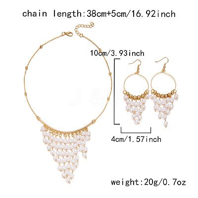 Alloy & Imitation Pearl Round Tassel Dangle Earrings & Necklaces Sets for Women WG98AEF-01-1