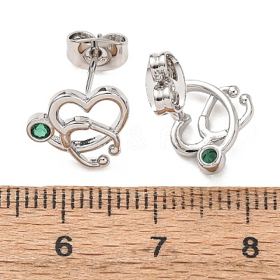 Brass Micro Pave Green Cubic Zirconia Stud Earrings for Women EJEW-K271-05P-1