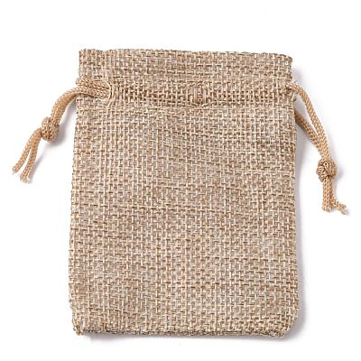 Polyester Imitation Burlap Packing Pouches Drawstring Bags ABAG-R005-9x7-01-1