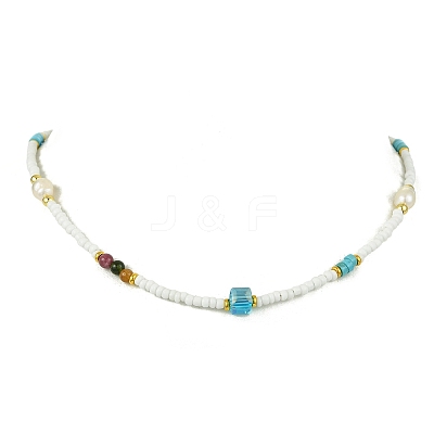 Dyed Natural Howlite Heishi Beads & Rice Natural Pearl & Glass Seed Beaded Necklaces NJEW-JN06249-04-1