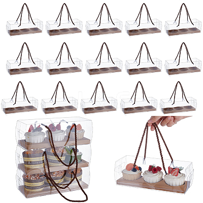 Folding Rectangle PET Plastic Portable Cupcake Gift Storage Box LS-CON-WH0085-137B-1