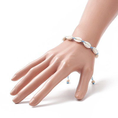 Natural Shell & Synthetic Turquoise Braided Bead Bracelet for Women BJEW-JB09245-01-1