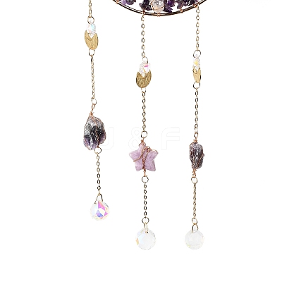 Natural Amethyst Chips Beaded Moon Hanging Sun Catchers HJEW-M004-02-1