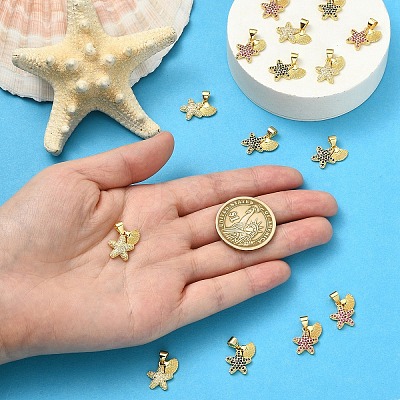3Pcs 3 Colors Brass Micro Pave Cubic Zirconia Charms KK-YW0004-48-1