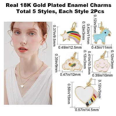 10Pcs 5 Style Real Real 18K Gold Plated Plated Brass Charms FIND-CN0001-28-1