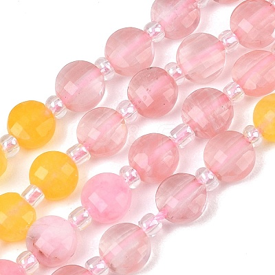 Cherry Quartz Glass & Dyed Natural White Jade Beads Strands G-Z135-B01-1