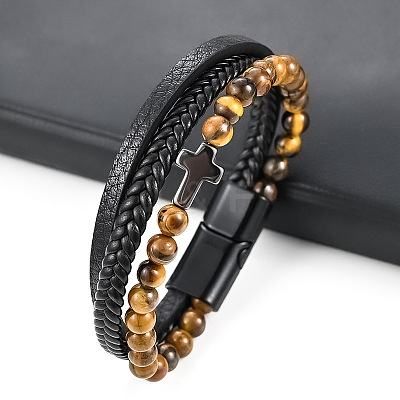Leather Cord Multi-starand Bracelet PW-WG46246-02-1