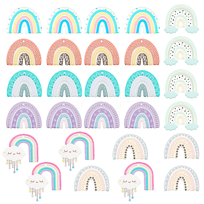 28Pcs 7 Styles Printed Transparent & Opaque Resin Pendants RESI-OC0001-64-1