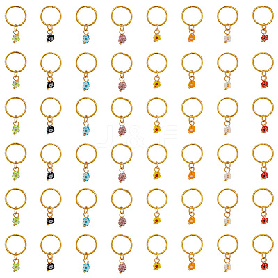 24Pcs 8 Colors Handmade Millefiori Glass & Iron Braiding Hair Pendants Decoration Clips OHAR-AB00009-1