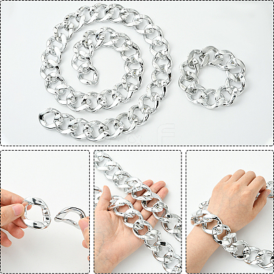 2Pcs 2 Styles Acrylic Cuban Link Chain Necklaces & Bracelets Jewelry Sets SJEW-SP0001-01P-1