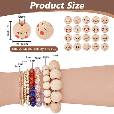 200Pcs 20 Styles Printed Lotus Wood Beads WOOD-PH0003-62-1