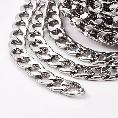 Non-Tarnish 3.28 Feet 304 Stainless Steel Cuban Link Chains X-CHS-E013-17B-1
