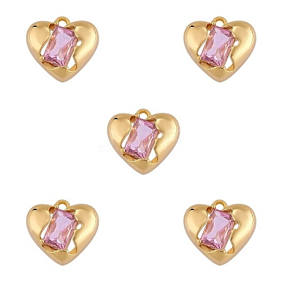 5 Pieces Heart Brass Charm with Pink Cubic Zirconia Valentine's Day Pendant Love Charm Pendant for Jewelry Earring Making Crafts JX384A-1