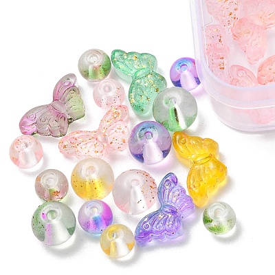 410Pcs 15 Style Transparent Spray Painted Glass Beads GLAA-YW0001-81-1