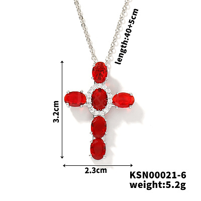 Brass Pave Cubic Zirconia Religion Cross Pendant Necklaces CU6638-4-1